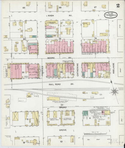 Sanborn Fire Insurance Map from Terrell, Kaufman County, Texas (1892), Sheet #0002 - Complete Map Set gallery image, historic Sanborn map, vintage wall art, Texas Texas