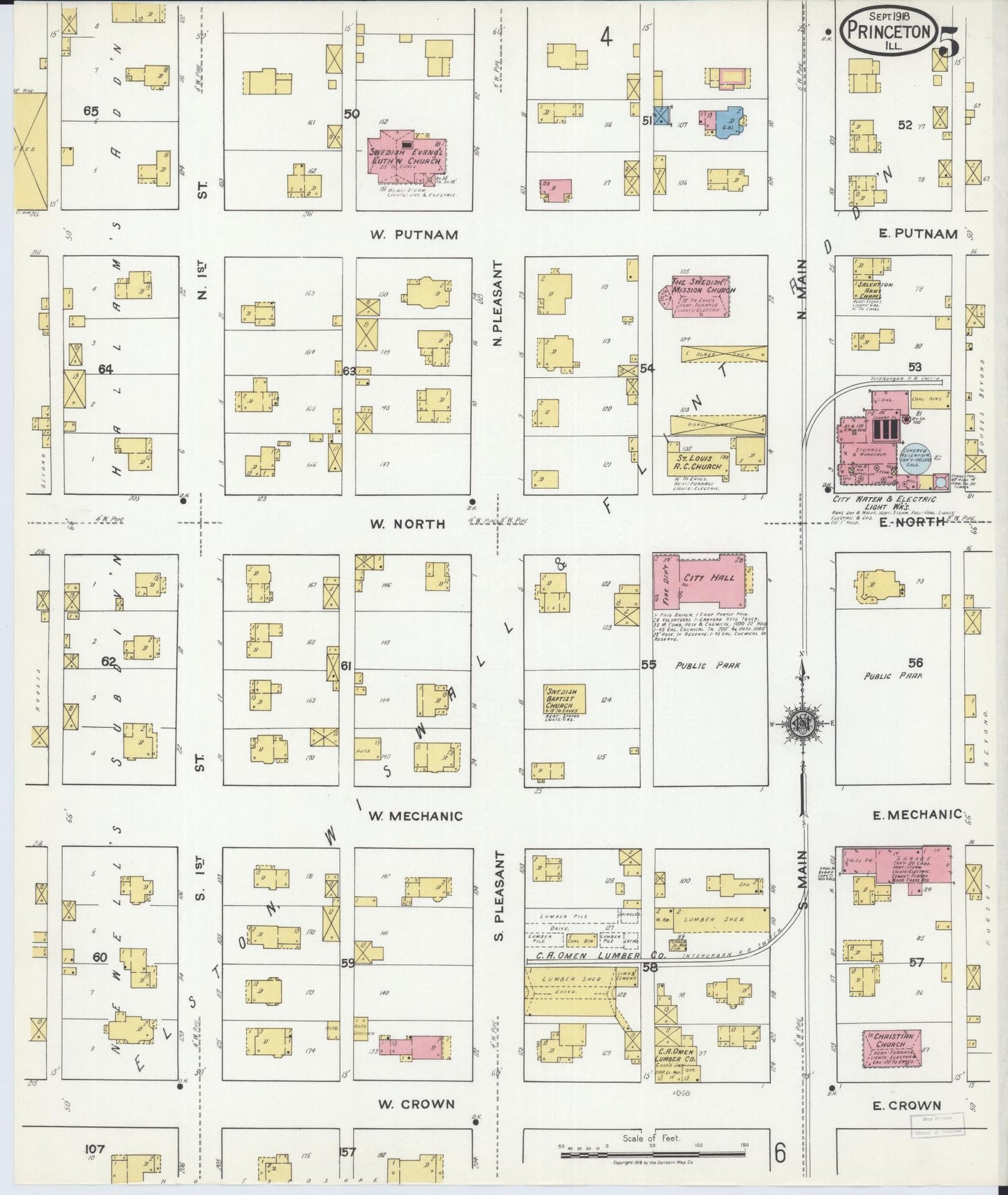 Sanborn Fire Insurance Map from Princeton, Bureau County, Illinois (1918), Sheet #0005 - Complete Map Set gallery image, historic Sanborn map, vintage wall art, Illinois Illinois