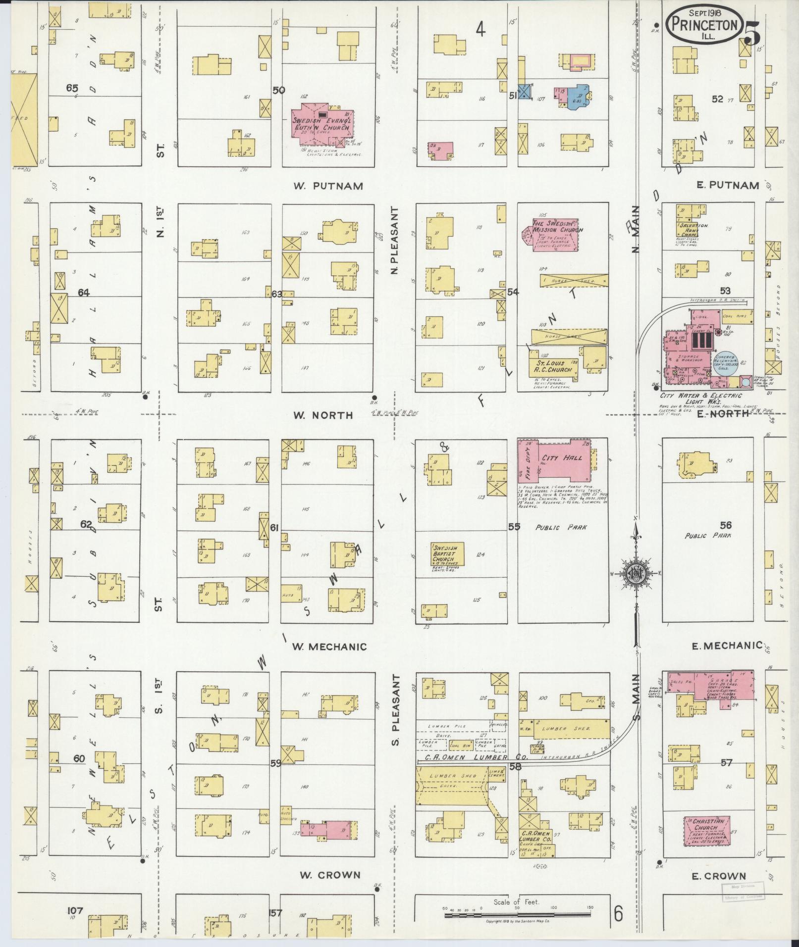 Sanborn Fire Insurance Map from Princeton, Bureau County, Illinois (1918), Sheet #0005 - Complete Map Set gallery image, historic Sanborn map, vintage wall art, Illinois Illinois