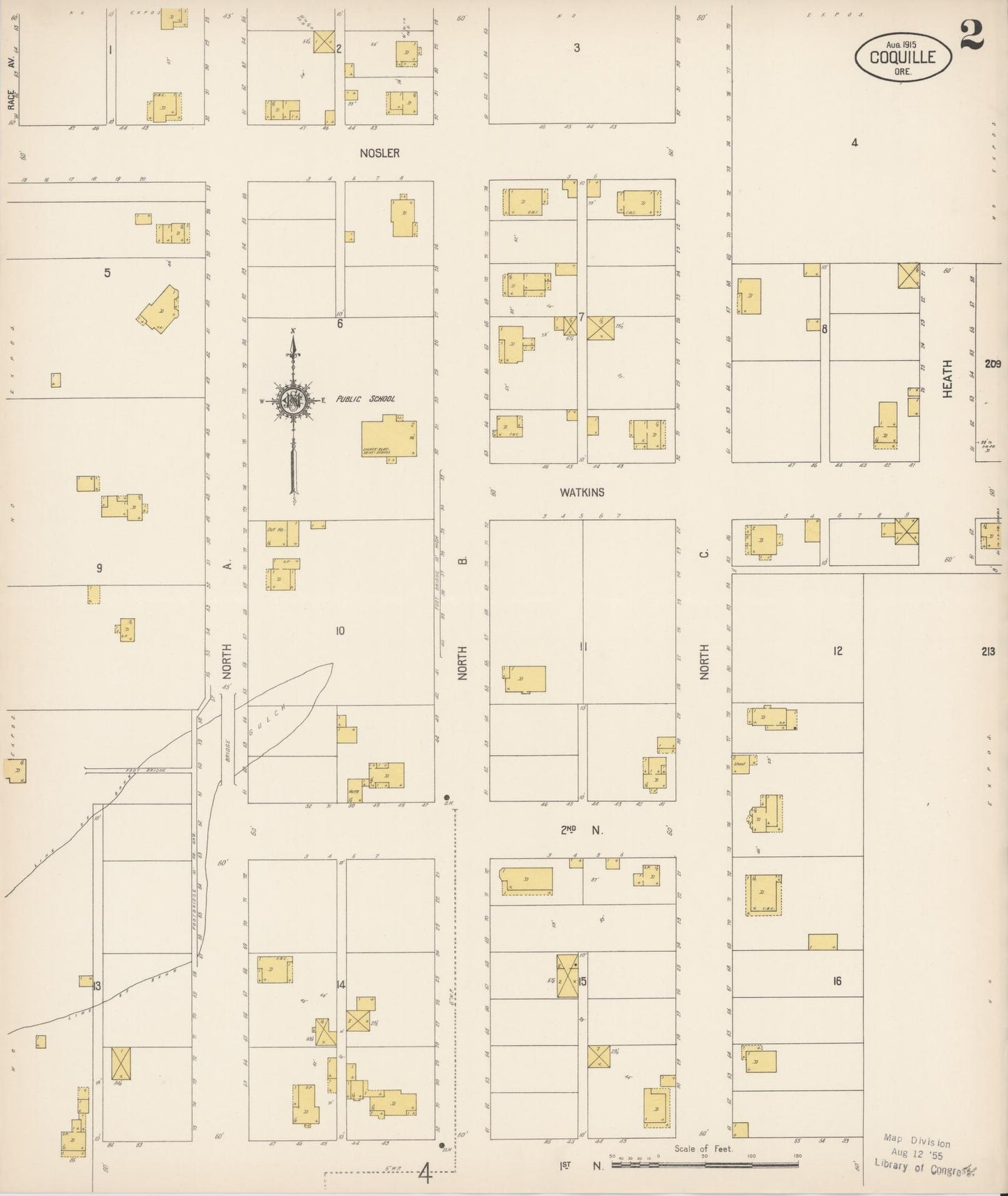 Sanborn Fire Insurance Map from Coquille, Coos County, Oregon (1915), Sheet #0002 - Complete Map Set gallery image, historic Sanborn map, vintage wall art, Oregon Oregon