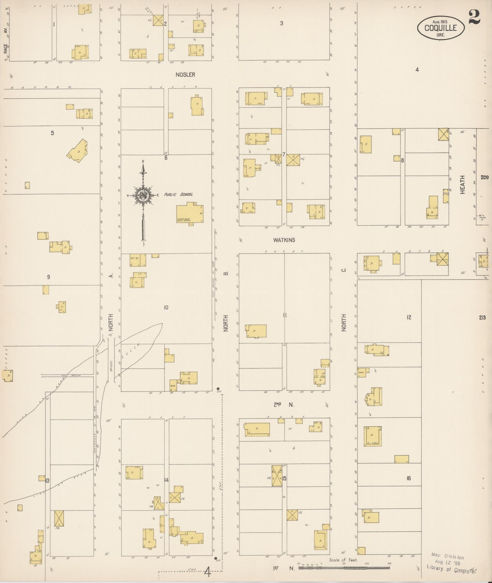 Sanborn Fire Insurance Map from Coquille, Coos County, Oregon (1915), Sheet #0002 - Complete Map Set gallery image, historic Sanborn map, vintage wall art, Oregon Oregon