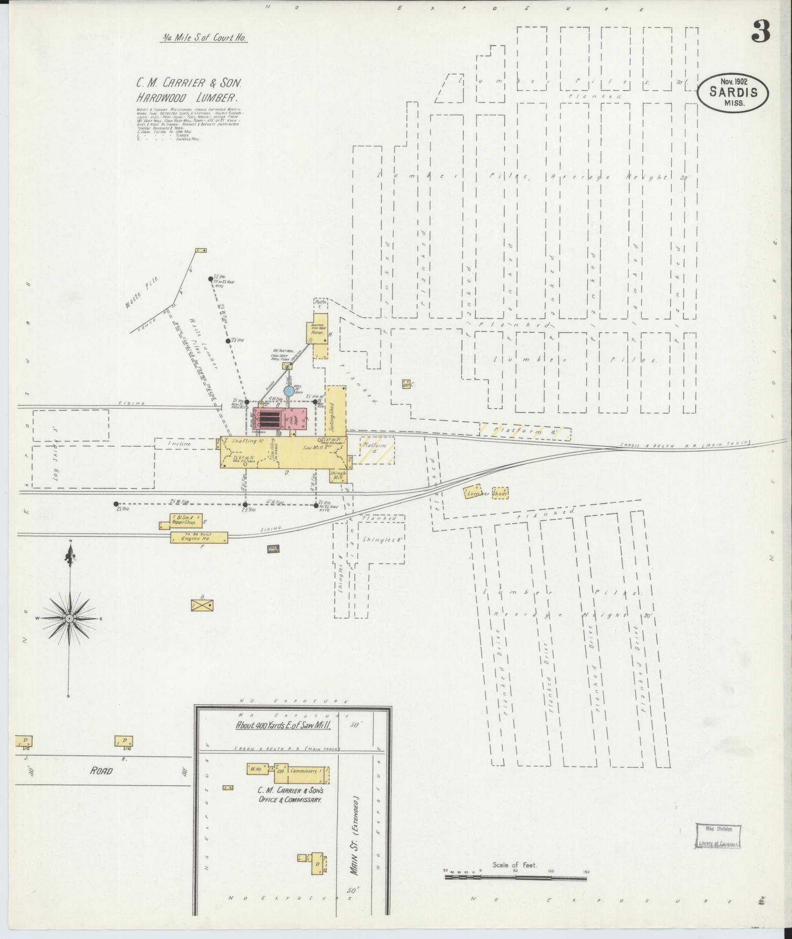 Sanborn Fire Insurance Map from Sardis, Panola County, Mississippi (1902), Sheet #0003 - Historic Sanborn Fire Insurance Map Print, vintage old map wall art, antique decor, genealogy gift, Mississippi Mississippi map