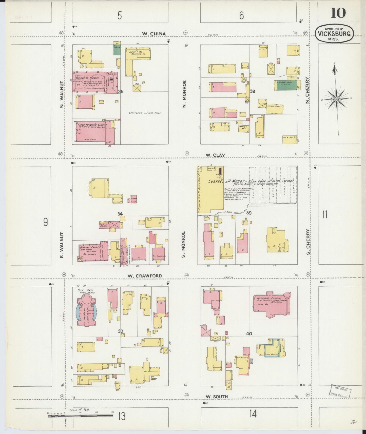 Sanborn Fire Insurance Map from Vicksburg, Warren County, Mississippi (1902), Sheet #0010 - Complete Map Set gallery image, historic Sanborn map, vintage wall art, Mississippi Mississippi