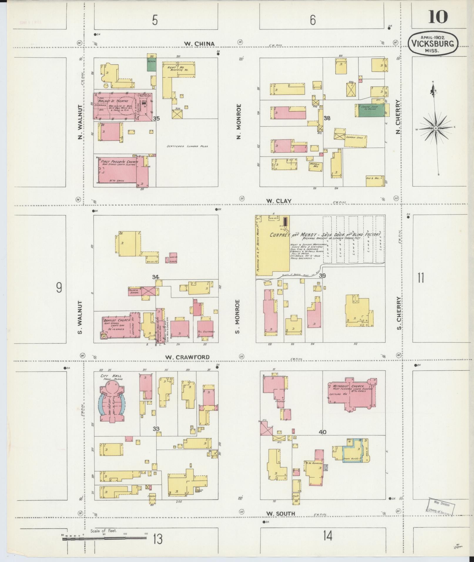 Sanborn Fire Insurance Map from Vicksburg, Warren County, Mississippi (1902), Sheet #0010 - Complete Map Set gallery image, historic Sanborn map, vintage wall art, Mississippi Mississippi