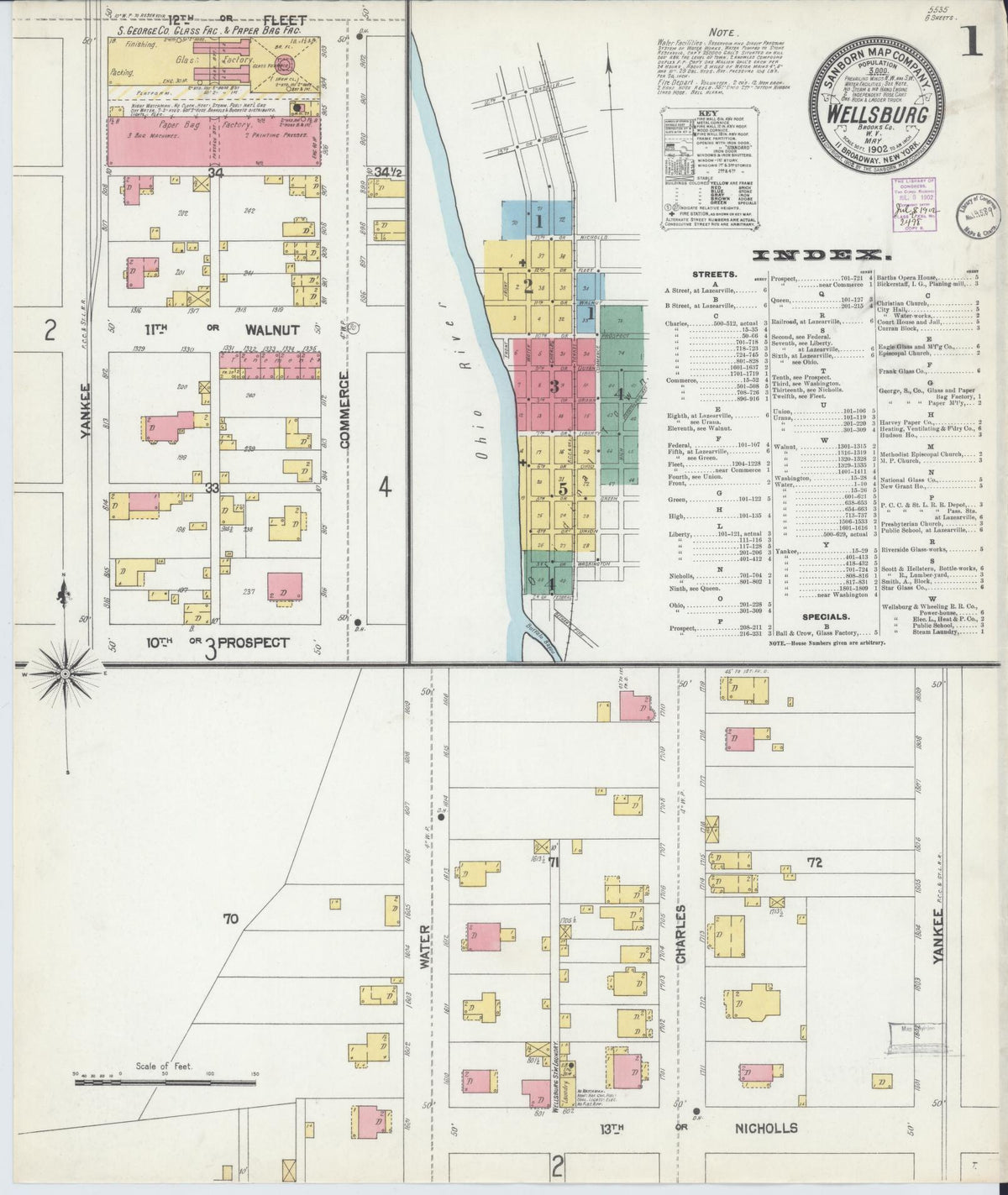 Sanborn Fire Insurance Map from Wellsburg, Brooke County, West Virginia (1902), Sheet #0001 - Complete Map Set gallery image, historic Sanborn map, vintage wall art, West Virginia West Virginia