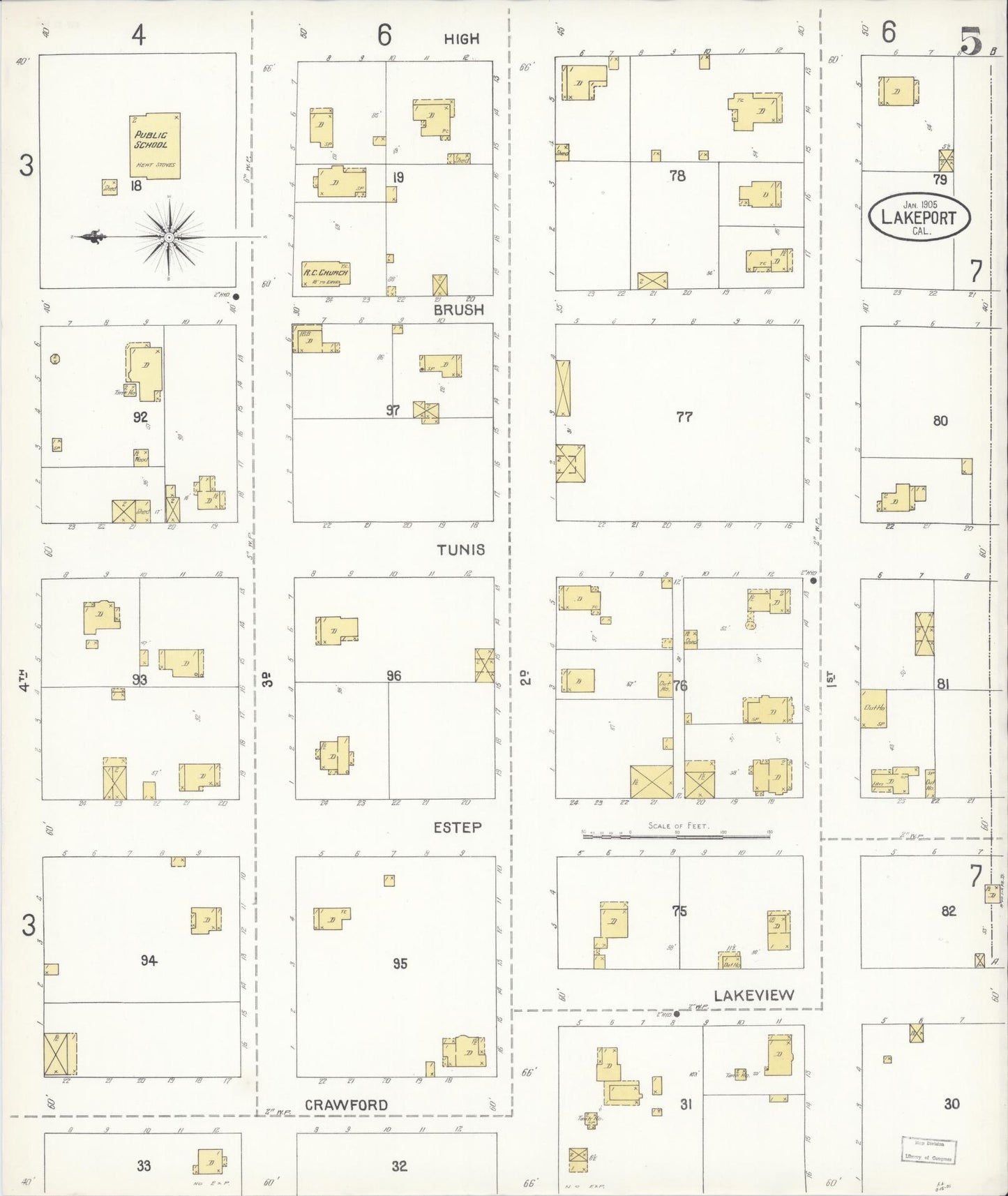 Sanborn Fire Insurance Map from Lakeport, Lake County, California (1905), Sheet #0005 - Historic Sanborn Fire Insurance Map Print, vintage old map wall art, antique decor, genealogy gift, California California map