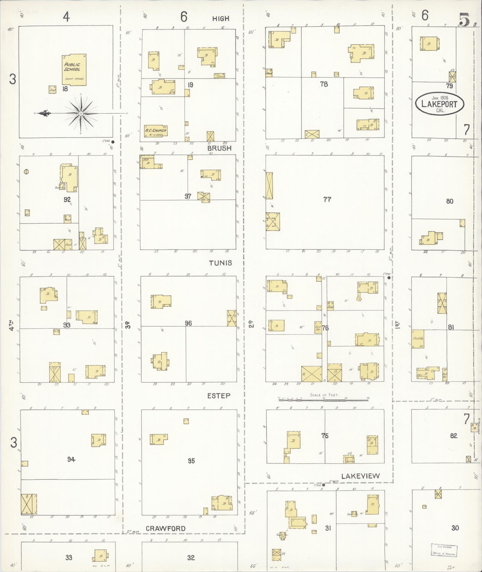 Sanborn Fire Insurance Map from Lakeport, Lake County, California (1905), Sheet #0005 - Historic Sanborn Fire Insurance Map Print, vintage old map wall art, antique decor, genealogy gift, California California map