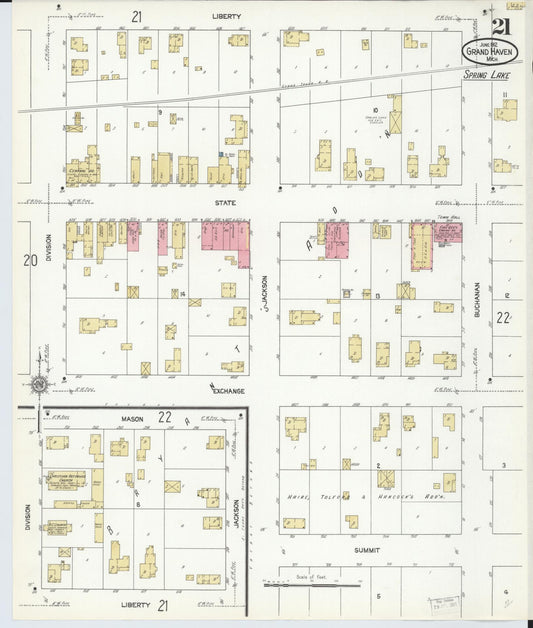 Sanborn Fire Insurance Map from Grand Haven, Ottawa County, Michigan (1912), Sheet #0021 - Historic Sanborn Fire Insurance Map Print, vintage old map wall art, antique decor, genealogy gift, Michigan Michigan map