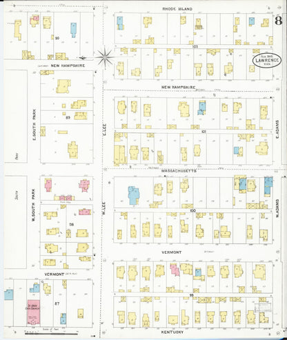 Sanborn Fire Insurance Map from Lawrence, Douglas County, Kansas (1905), Sheet #0008 - Complete Map Set gallery image, historic Sanborn map, vintage wall art, Kansas Kansas