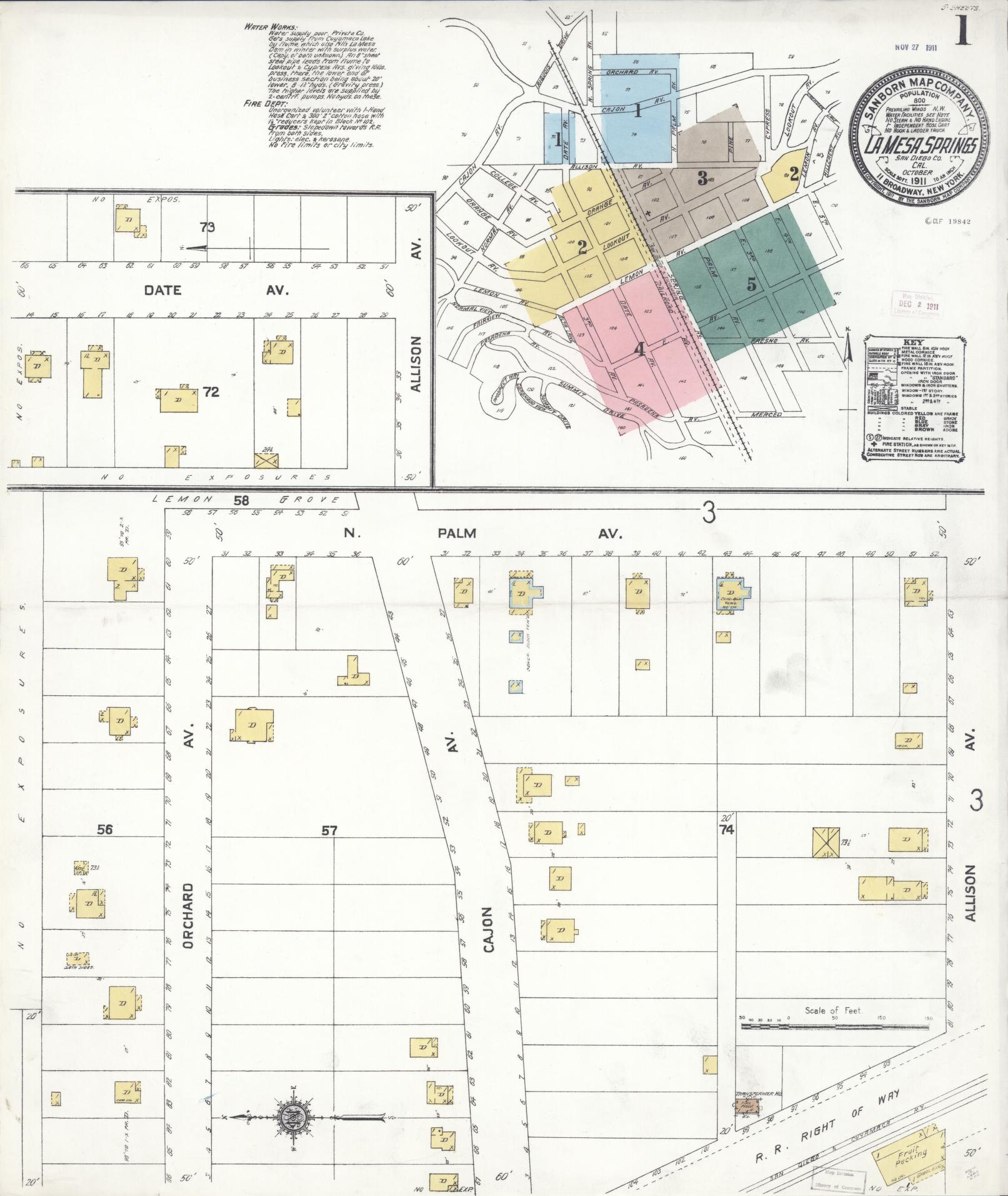 Sanborn Fire Insurance Map from La Mesa, San Diego County, California (1911), Sheet #0001 - Historic Sanborn Fire Insurance Map Print, vintage old map wall art, antique decor, genealogy gift, California California map