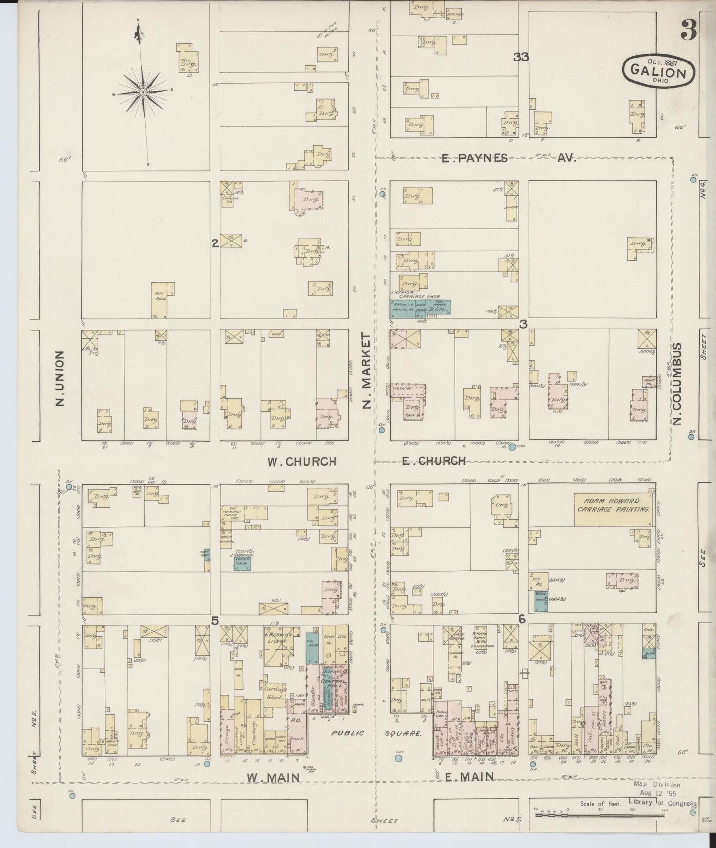 Sanborn Fire Insurance Map from Galion, Crawford County, Ohio (1887), Sheet #0003 - Complete Map Set gallery image, historic Sanborn map, vintage wall art, Ohio Ohio