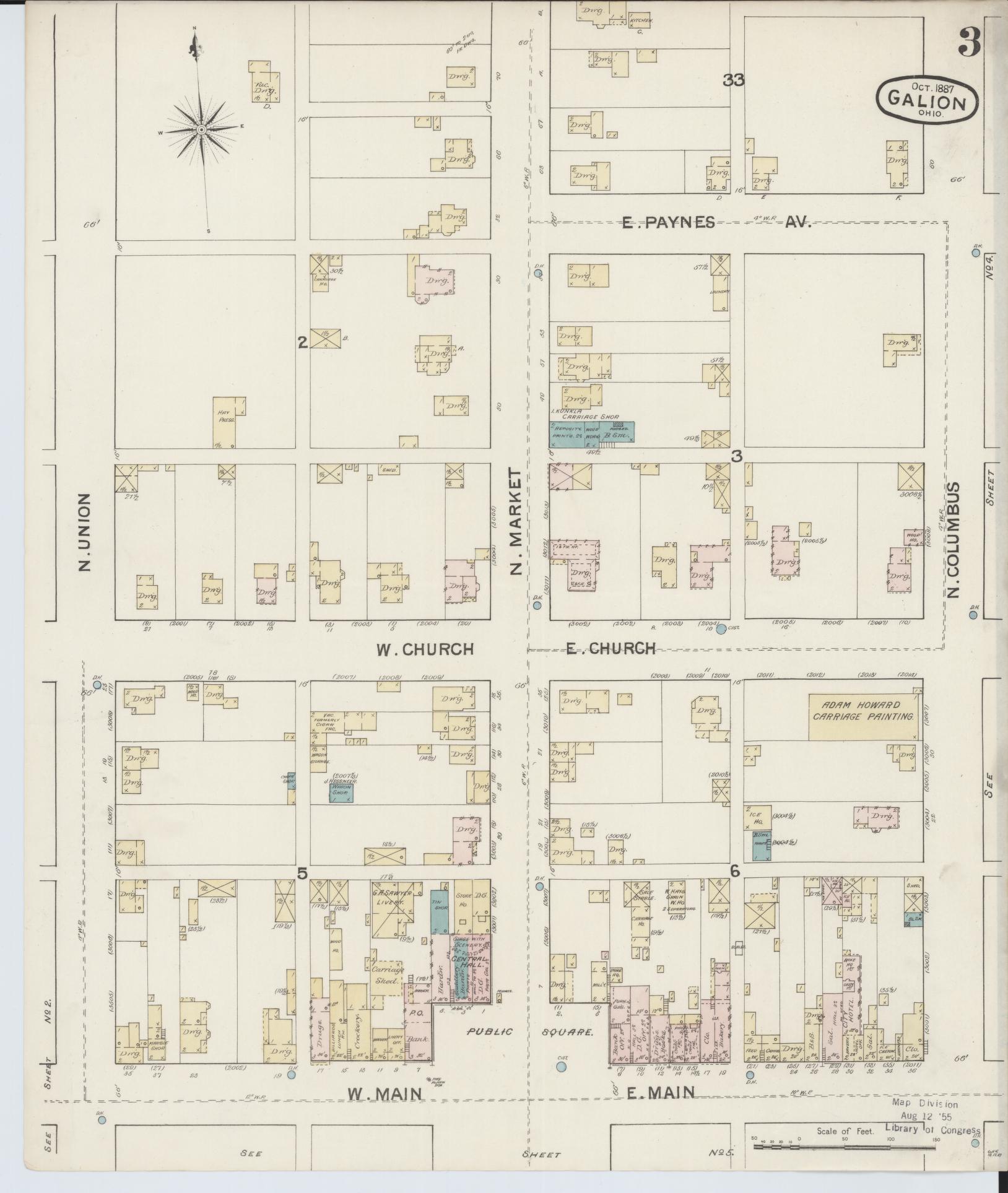 Sanborn Fire Insurance Map from Galion, Crawford County, Ohio (1887), Sheet #0003 - Complete Map Set gallery image, historic Sanborn map, vintage wall art, Ohio Ohio