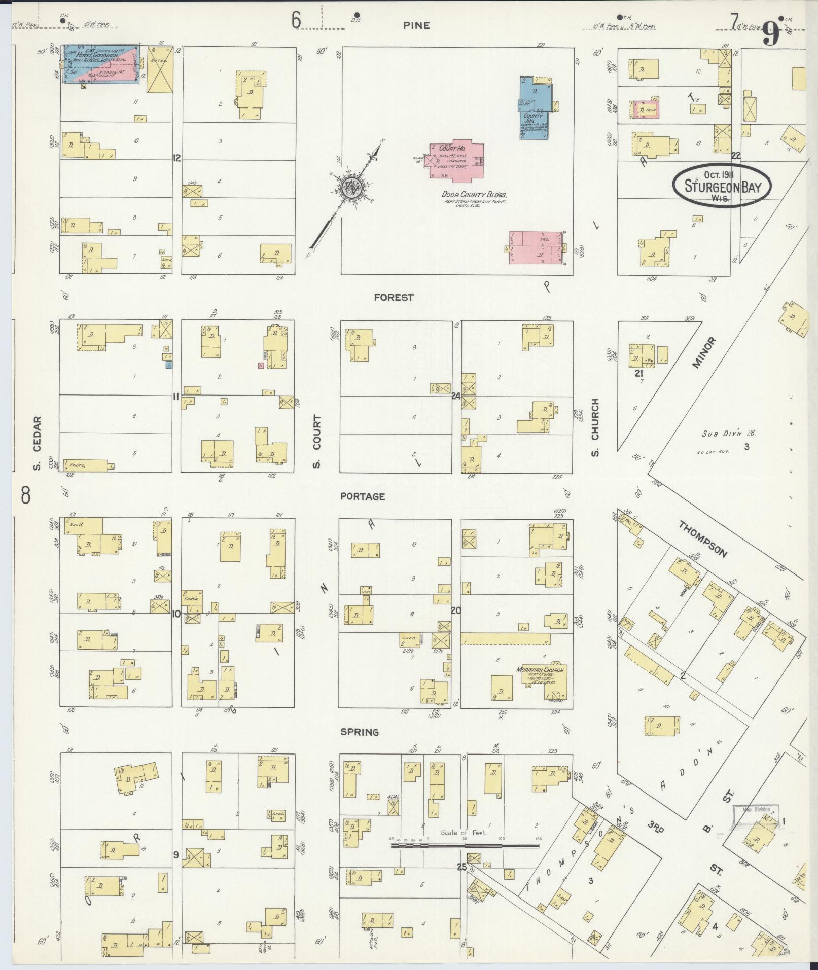Sanborn Fire Insurance Map from Sturgeon Bay, Door County, Wisconsin (1911), Sheet #0009 - Complete Map Set gallery image, historic Sanborn map, vintage wall art, Wisconsin Wisconsin