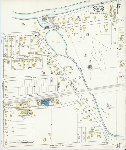 Sanborn Fire Insurance Map from Albion, Orleans County, New York (1917), Sheet #0017 - Historic Sanborn Fire Insurance Map Print, vintage old map wall art, antique decor, genealogy gift, New York New York map