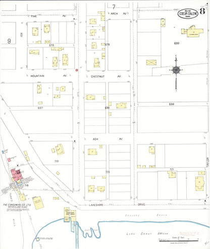 Sanborn Fire Insurance Map from Coeur D'alene, Kootenai County, Idaho (1921), Sheet #0008 - Complete Map Set gallery image, historic Sanborn map, vintage wall art, Idaho Idaho
