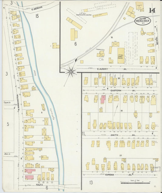 Sanborn Fire Insurance Map from Herkimer, Herkimer County, New York (1906), Sheet #0014 - Historic Sanborn Fire Insurance Map Print, vintage old map wall art, antique decor, genealogy gift, New York New York map