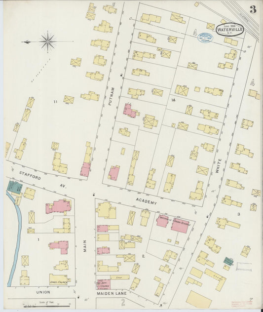 Sanborn Fire Insurance Map from Waterville, Oneida County, New York (1894), Sheet #0003 - Historic Sanborn Fire Insurance Map Print, vintage old map wall art, antique decor, genealogy gift, New York New York map