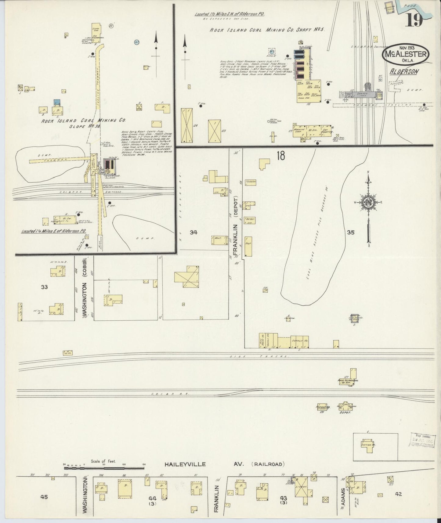 Sanborn Fire Insurance Map from McAlester, Pittsburg County, Oklahoma (1913), Sheet #0019 - Complete Map Set gallery image, historic Sanborn map, vintage wall art, Oklahoma Oklahoma