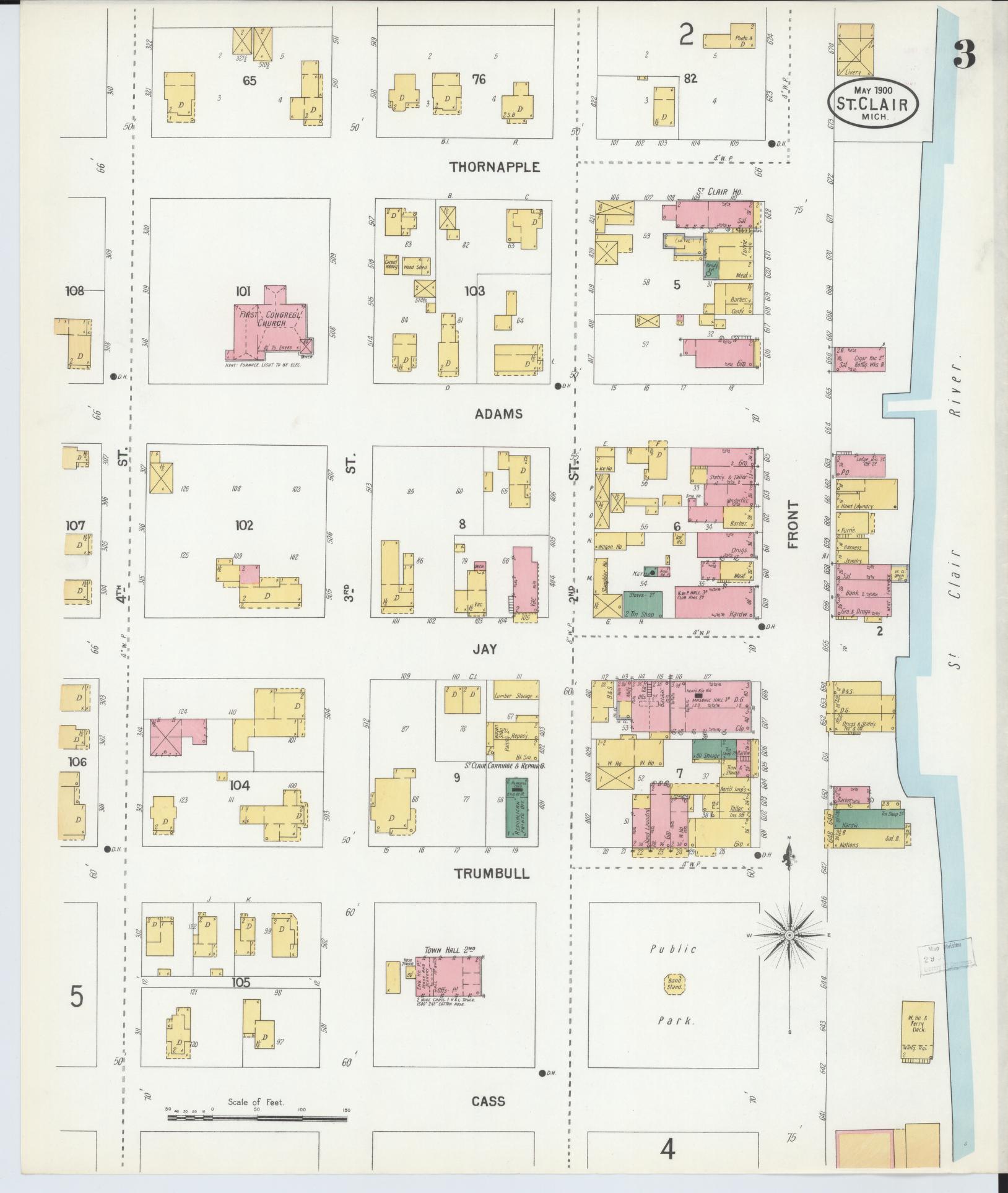 Sanborn Fire Insurance Map from Saint Clair, Saint Clair County, Michigan (1900), Sheet #0003 - Historic Sanborn Fire Insurance Map Print, vintage old map wall art, antique decor, genealogy gift, Michigan Michigan map