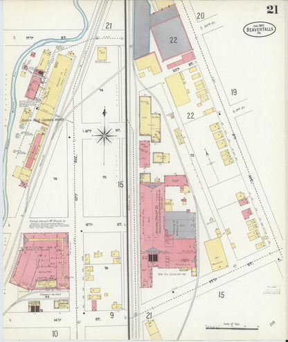 Sanborn Fire Insurance Map from Beaver Falls, Beaver County, Pennsylvania (1907), Sheet #0021 - Complete Map Set gallery image, historic Sanborn map, vintage wall art, Pennsylvania Pennsylvania