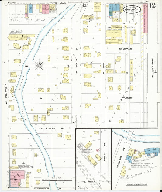 Sanborn Fire Insurance Map from Mason City, Cerro Gordo County, Iowa (1909), Sheet #0012 - Historic Sanborn Fire Insurance Map Print, vintage old map wall art