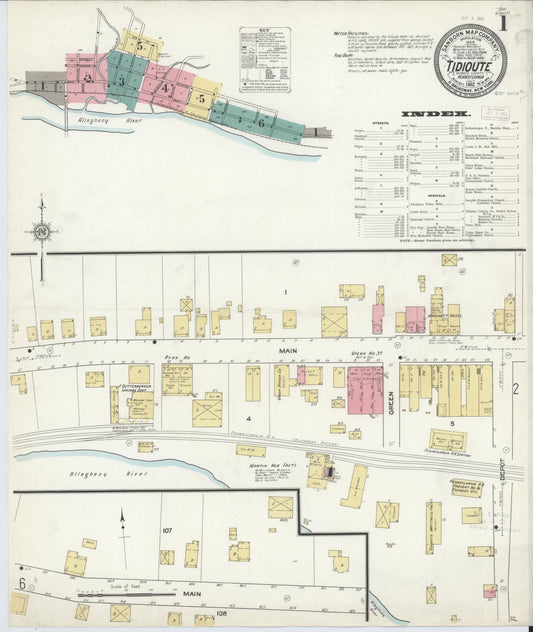 Sanborn Fire Insurance Map from Tidioute, Warren County, Pennsylvania (1912), Sheet #0001 - Historic Sanborn Fire Insurance Map Print, vintage old map wall art, antique decor, genealogy gift, Pennsylvania Pennsylvania map