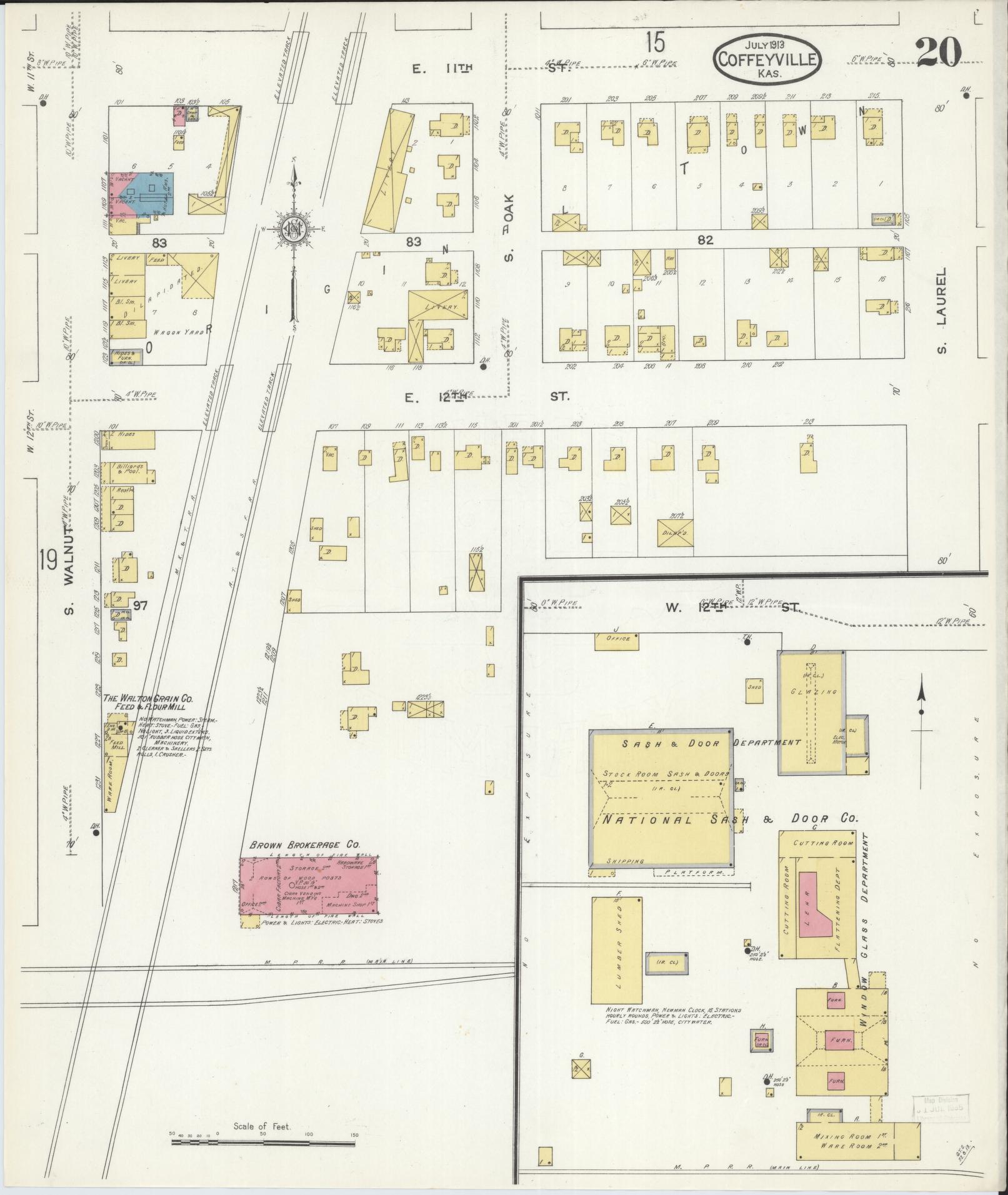 Sanborn Fire Insurance Map from Coffeyville, Montgomery County, Kansas (1913), Sheet #0020 - Historic Sanborn Fire Insurance Map Print, vintage old map wall art, antique decor, genealogy gift, Kansas Kansas map
