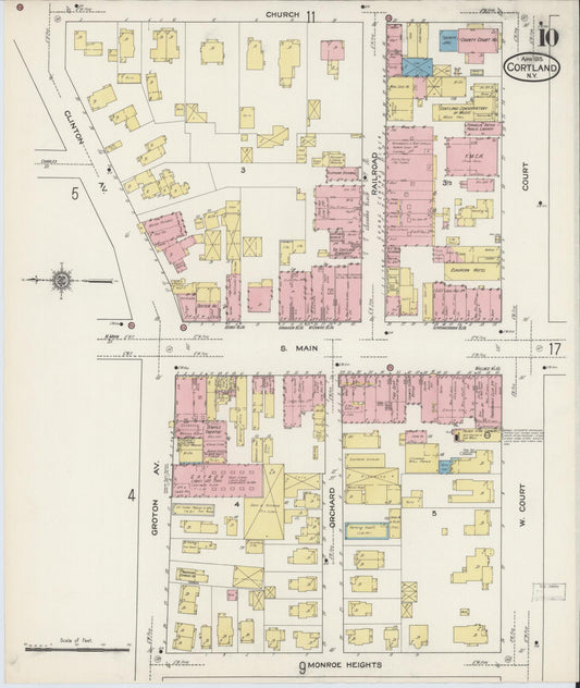 Sanborn Fire Insurance Map from Cortland, Cortland County, New York (1915), Sheet #0010 - Historic Sanborn Fire Insurance Map Print, vintage old map wall art, antique decor, genealogy gift, New York New York map
