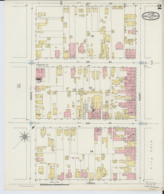 Sanborn Fire Insurance Map from Gallipolis, Gallia County, Ohio (1895), Sheet #0002 - Historic Sanborn Fire Insurance Map Print, vintage old map wall art, antique decor, genealogy gift, Ohio Ohio map