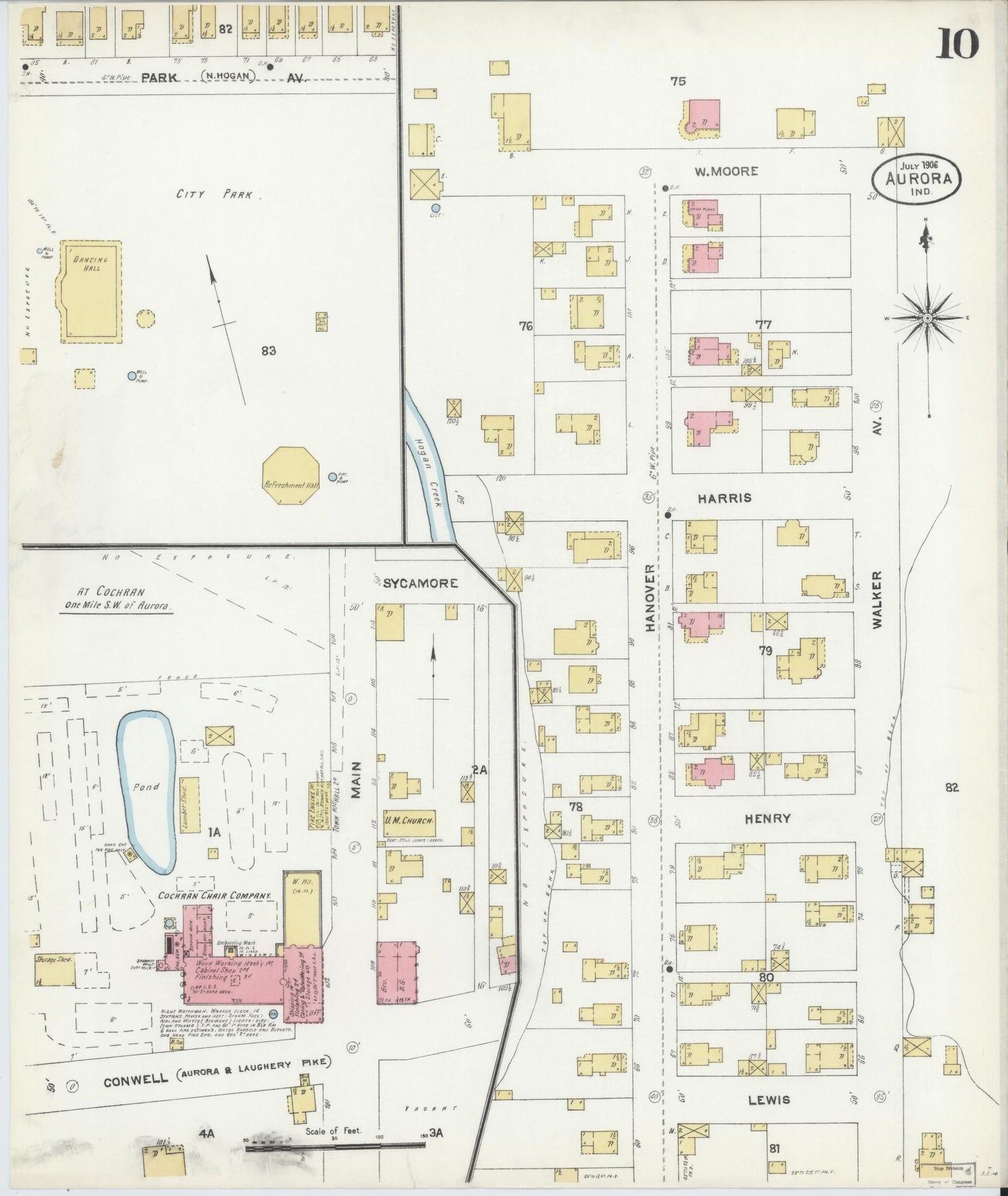 Sanborn Fire Insurance Map from Aurora, Dearborn County, Indiana (1906), Sheet #0010 - Historic Sanborn Fire Insurance Map Print, vintage old map wall art, antique decor, genealogy gift, Indiana Indiana map