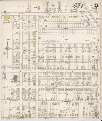 Sanborn Fire Insurance Map from Alliance, Stark County, Ohio (1921), Sheet #0034 - Complete Map Set gallery image, historic Sanborn map, vintage wall art, Ohio Ohio