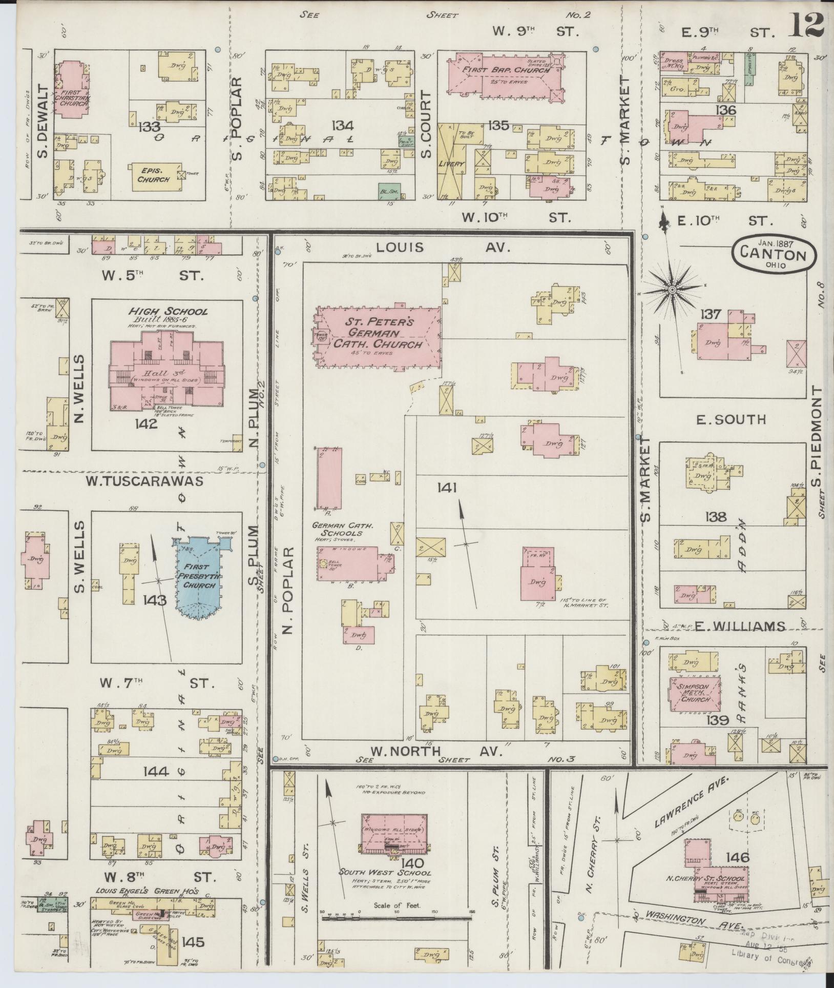 Sanborn Fire Insurance Map from Canton, Stark County, Ohio (1887), Sheet #0012 - Complete Map Set gallery image, historic Sanborn map, vintage wall art, Ohio Ohio