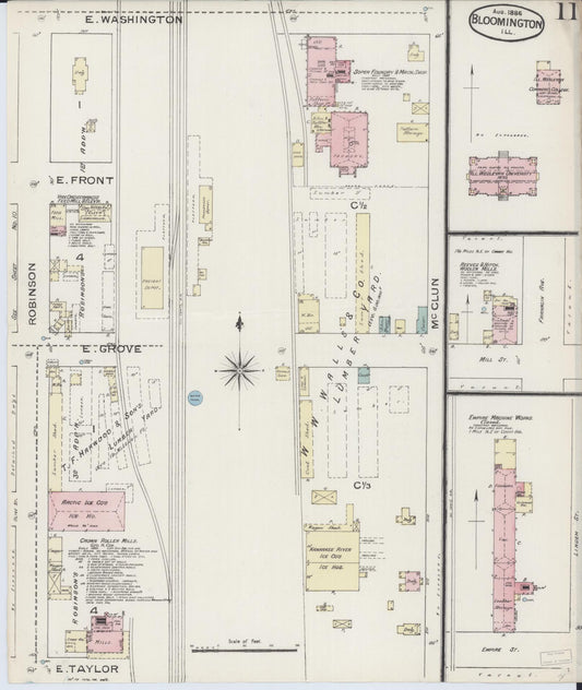 Sanborn Fire Insurance Map from Bloomington, McLean County, Illinois (1886), Sheet #0011 - Historic Sanborn Fire Insurance Map Print, vintage old map wall art, antique decor, genealogy gift, Illinois Illinois map