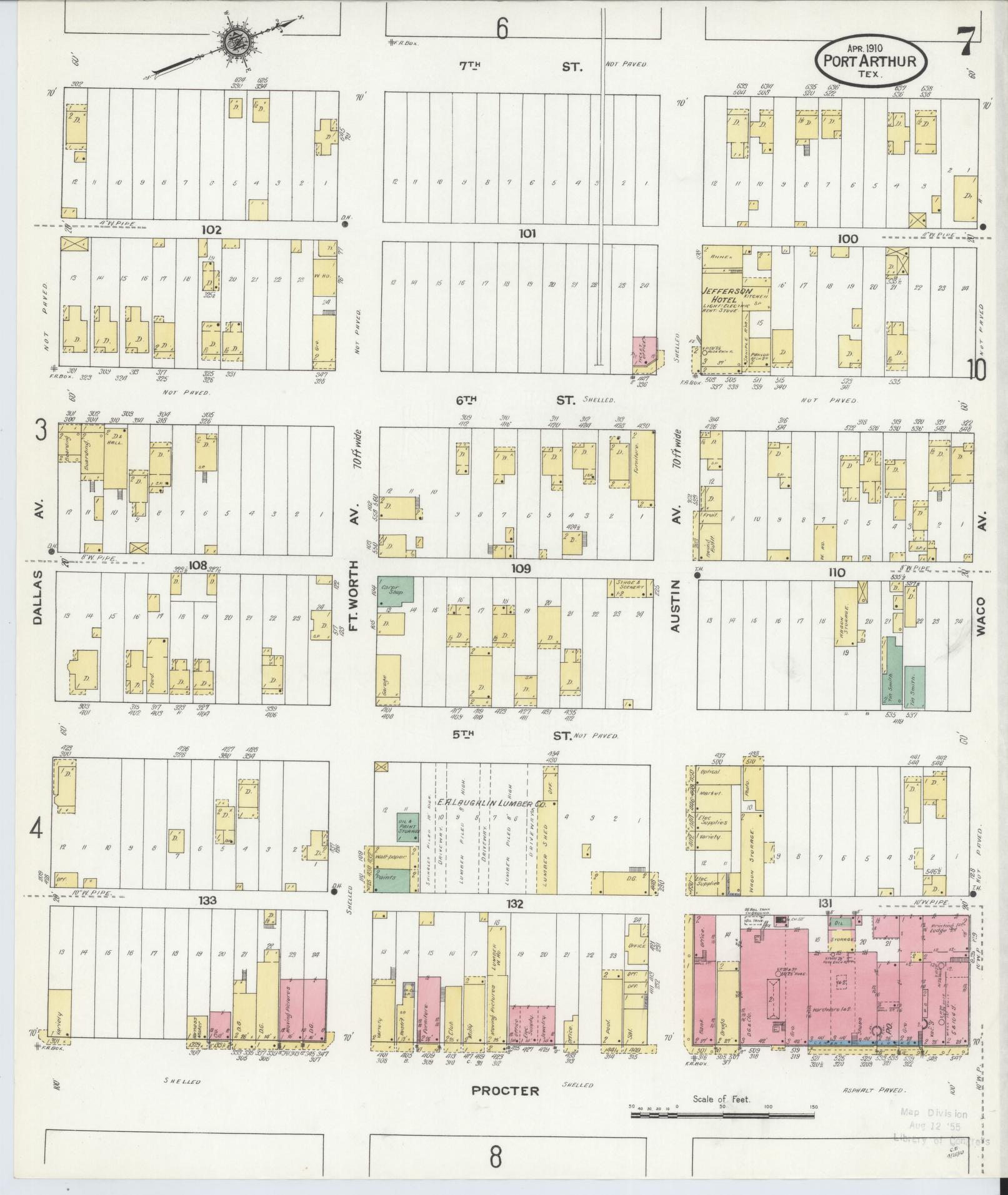 Sanborn Fire Insurance Map from Port Arthur, Jefferson County, Texas (1910), Sheet #0007 - Complete Map Set gallery image, historic Sanborn map, vintage wall art, Texas Texas