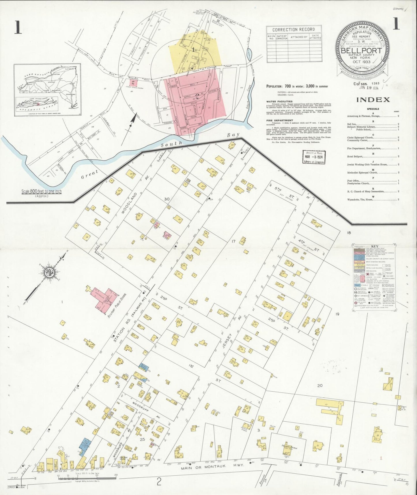 Sanborn Fire Insurance Map from Bellport, Suffolk County, New York. (1933) – Historic Sanborn Fire Insurance Map Print