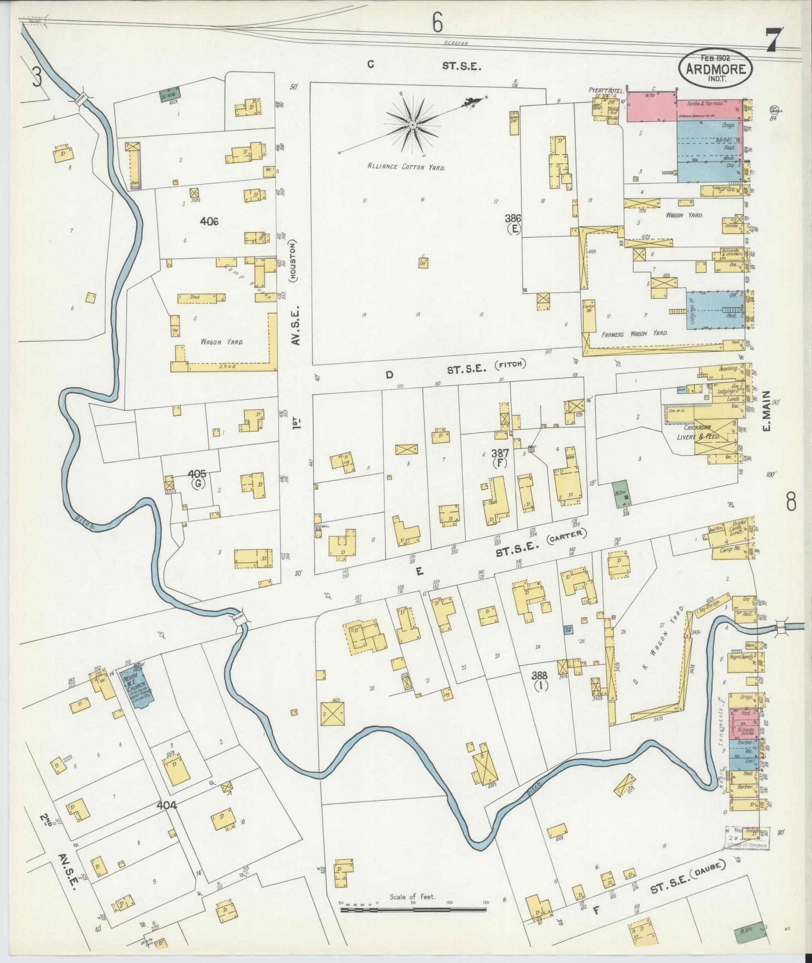 Sanborn Fire Insurance Map from Ardmore, Carter County, Oklahoma (1902), Sheet #0007 - Complete Map Set gallery image, historic Sanborn map, vintage wall art, Oklahoma Oklahoma