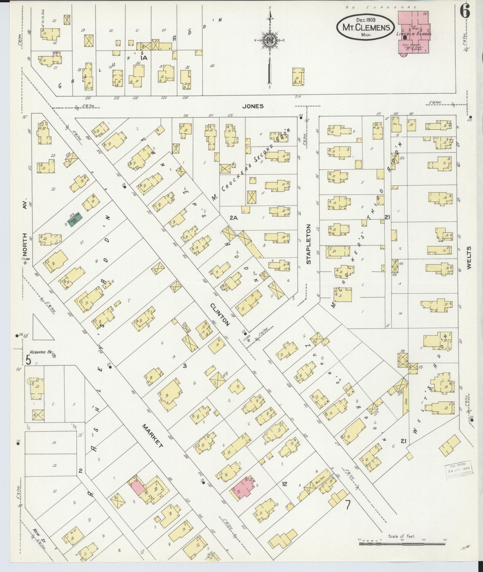 Sanborn Fire Insurance Map from Mount Clemens, Macomb County, Michigan (1909), Sheet #0006 - Complete Map Set gallery image, historic Sanborn map, vintage wall art, Michigan Michigan