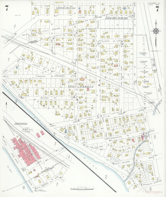 Sanborn Fire Insurance Map from Dundee, Kane County, Illinois (1933), Sheet #0007 - Historic Sanborn Fire Insurance Map Print, vintage old map wall art, antique decor, genealogy gift, Illinois Illinois map