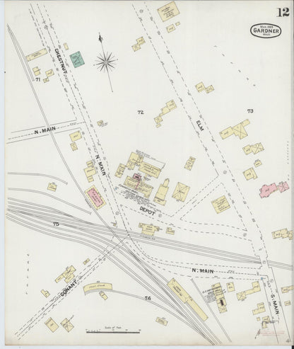 Sanborn Fire Insurance Map from Gardner, Worcester County, Massachusetts (1889), Sheet #0012 - Historic Sanborn Fire Insurance Map Print, vintage old map wall art, antique decor, genealogy gift, Massachusetts Massachusetts map