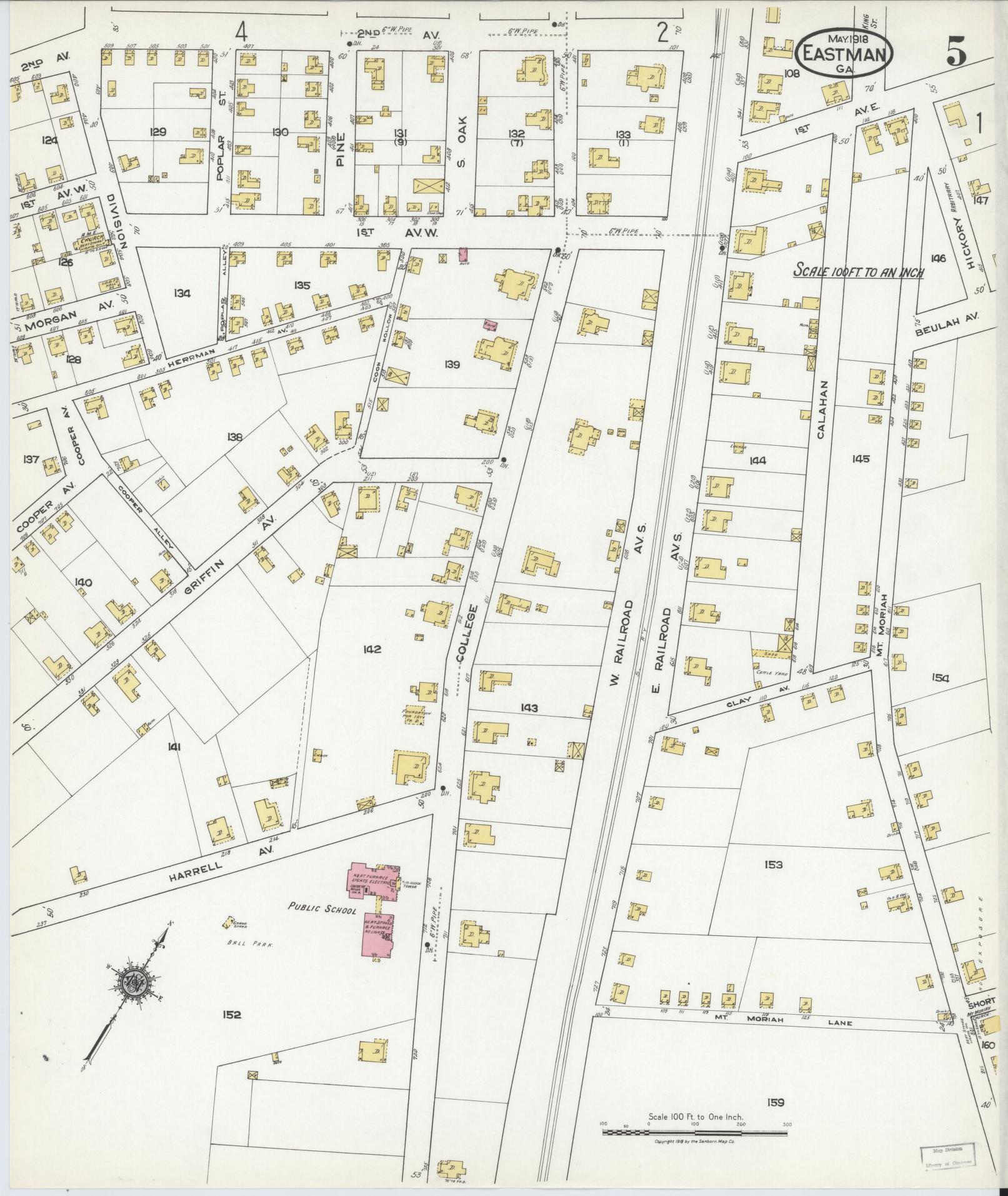 Sanborn Fire Insurance Map from Eastman, Dodge County, Georgia (1918), Sheet #0005 - Complete Map Set gallery image, historic Sanborn map, vintage wall art, Georgia Georgia
