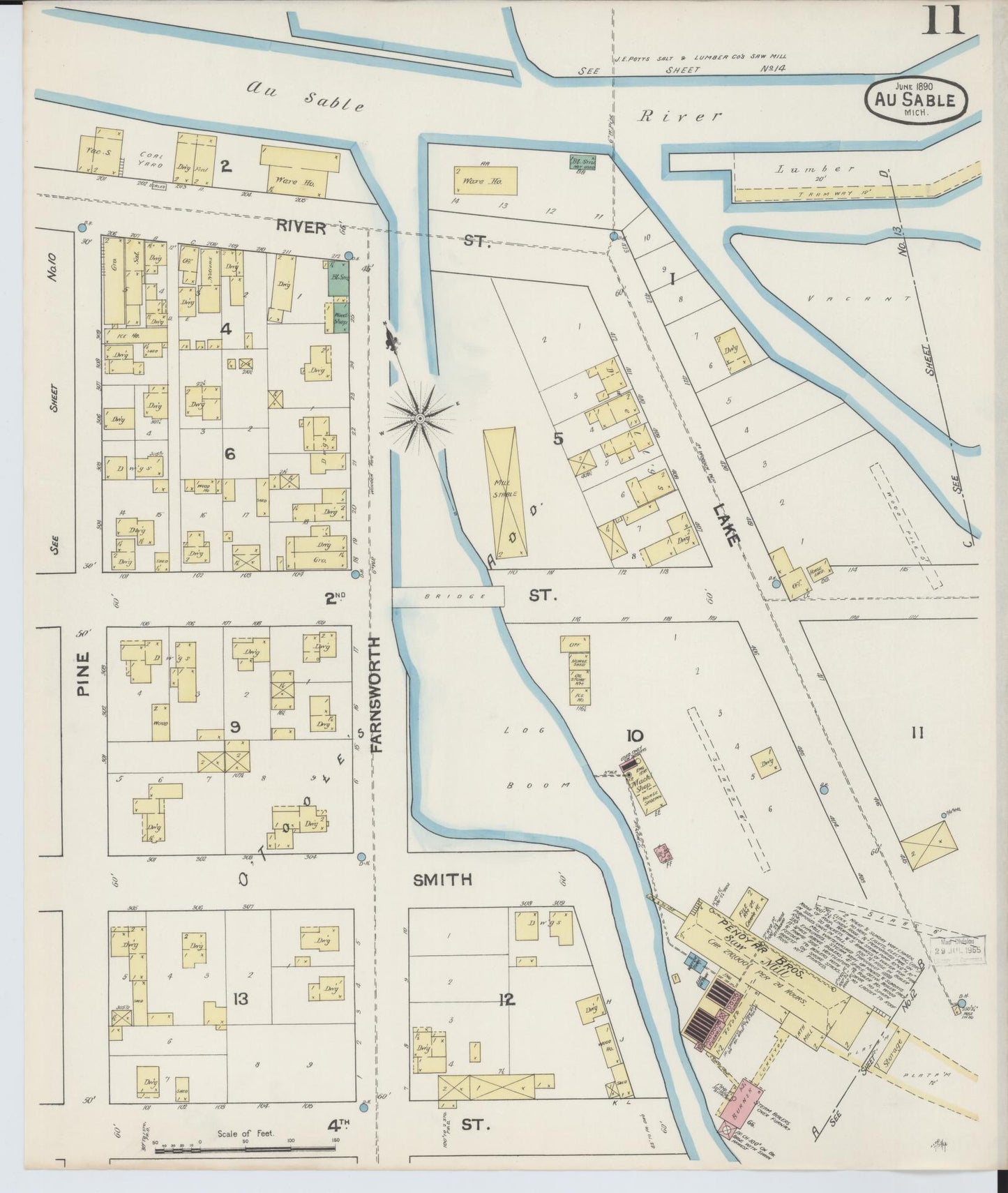 Sanborn Fire Insurance Map from Oscoda, Iosco County, Michigan (1890), Sheet #0011 - Historic Sanborn Fire Insurance Map Print, vintage old map wall art, antique decor, genealogy gift, Michigan Michigan map