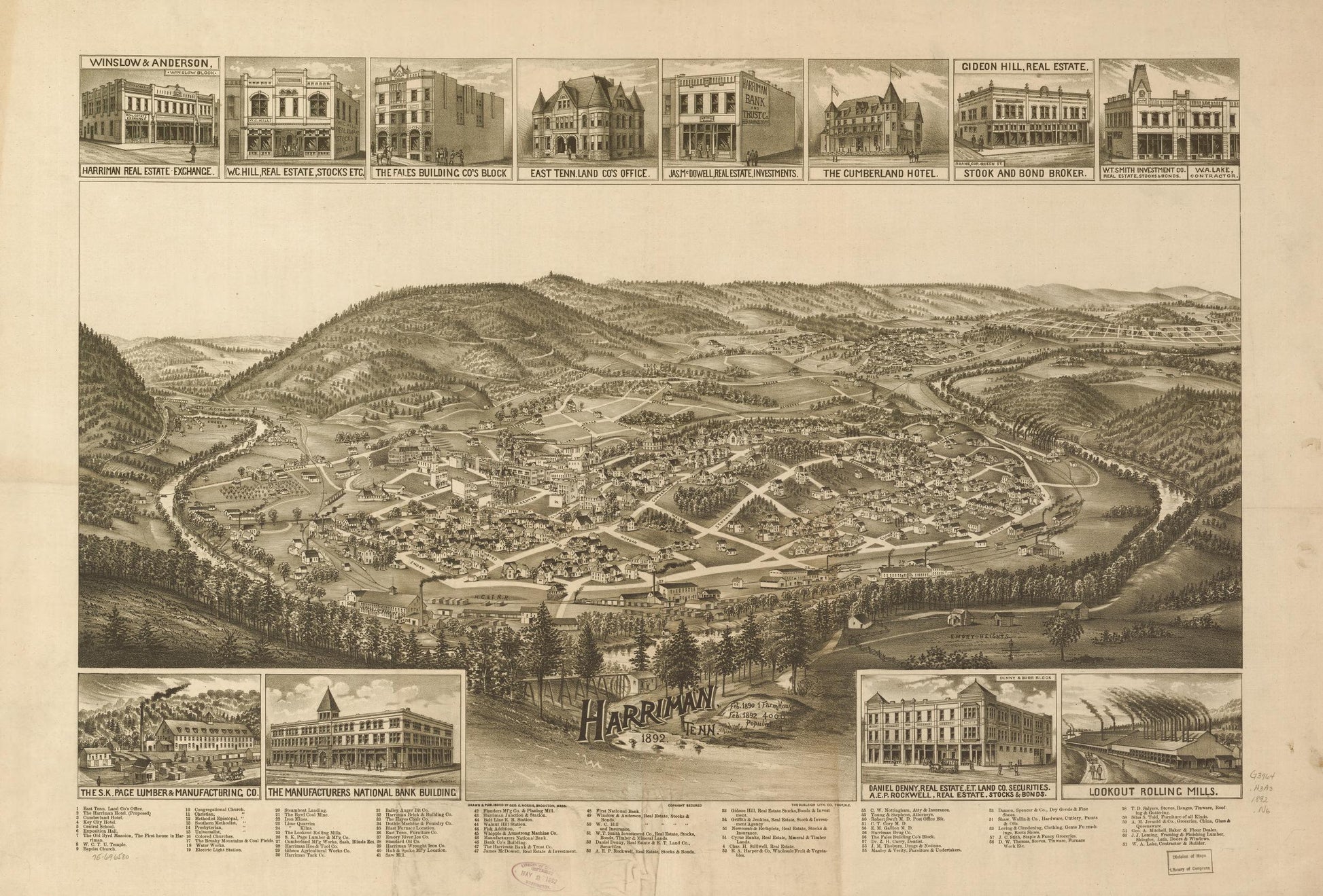 Harriman, Tenn. 1892. (1892) – Historic Bird’s-Eye View Panorama Print
