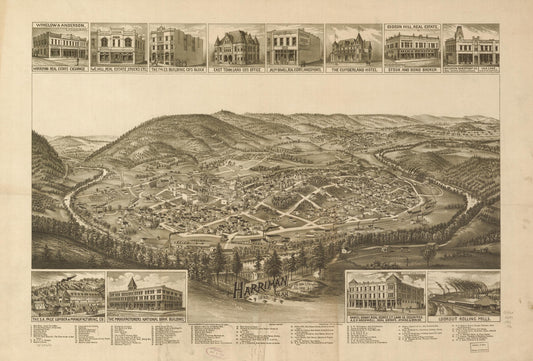Harriman, Tenn. 1892. (1892) – Historic Bird’s-Eye View Panorama Print