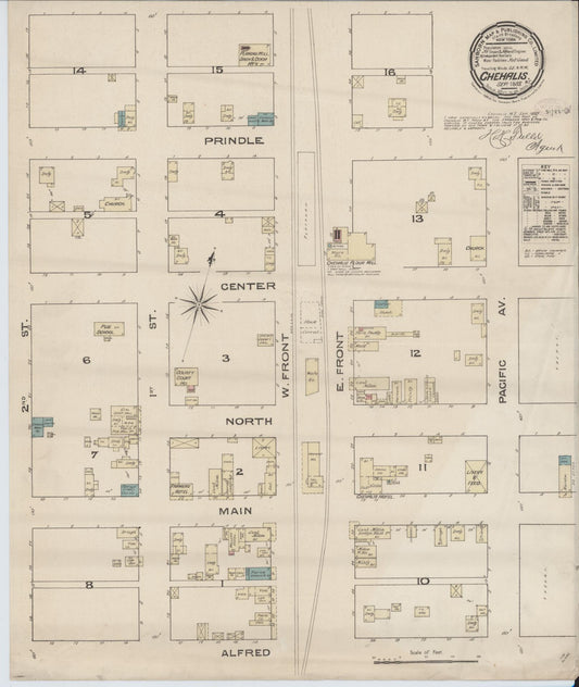Sanborn Fire Insurance Map from Chehalis, Lewis County, Washington (1885), Sheet #0001 - Historic Sanborn Fire Insurance Map Print, vintage old map wall art, antique decor, genealogy gift, Washington Washington map