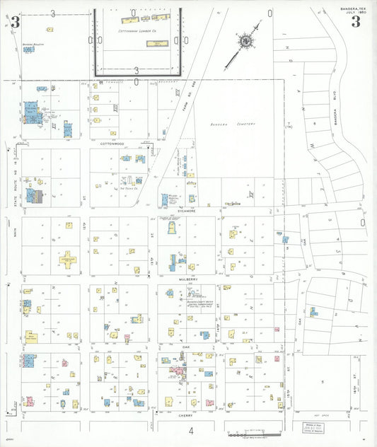Sanborn Fire Insurance Map from Bandera, Bandera County, Texas (1950), Sheet #0003 - Historic Sanborn Fire Insurance Map Print, vintage old map wall art, antique decor, genealogy gift, Texas Texas map