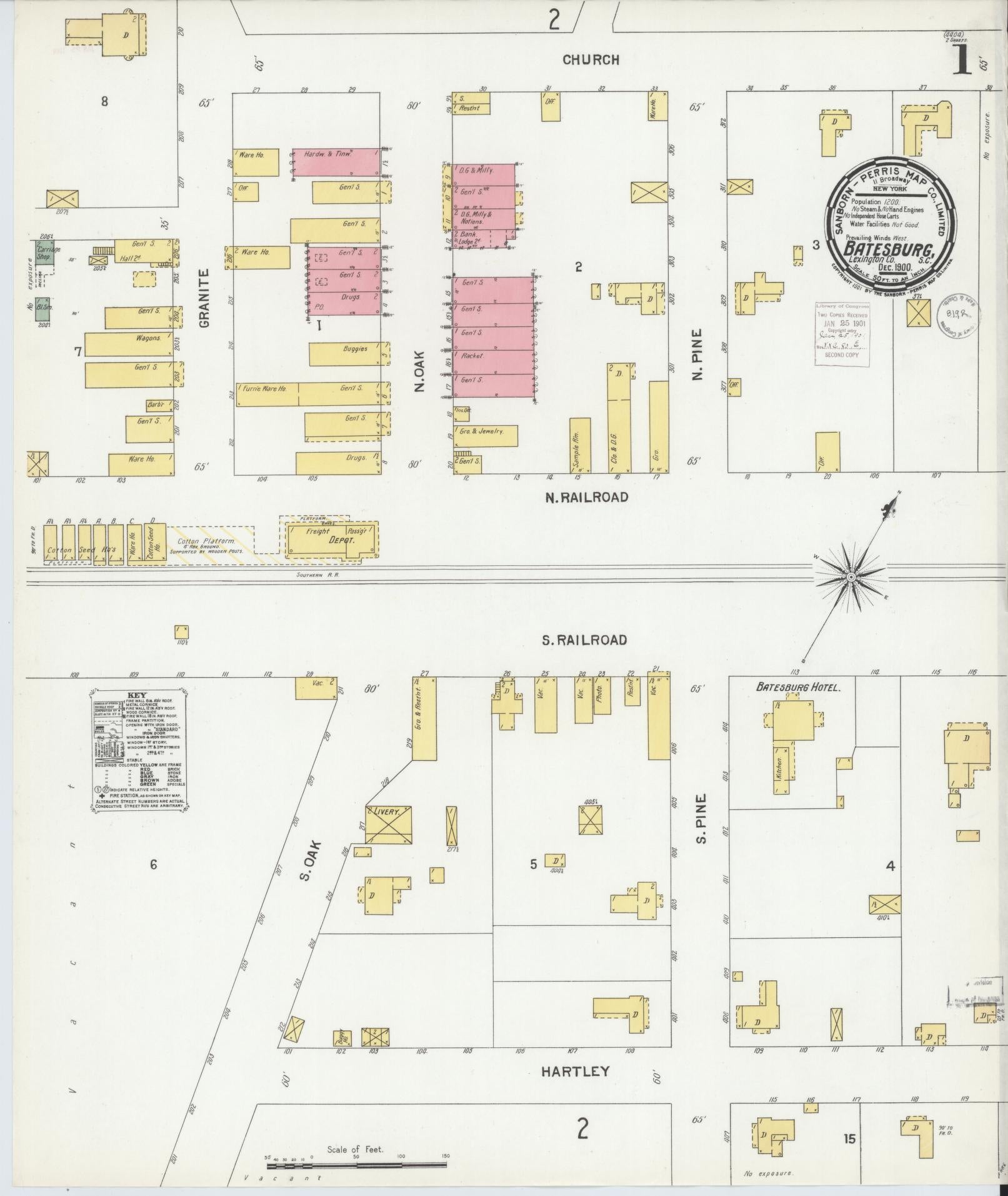 Sanborn Fire Insurance Map from Batesburg, Lexington And Saluda Counties, South Carolina. (1900) – Historic Sanborn Fire Insurance Map Print
