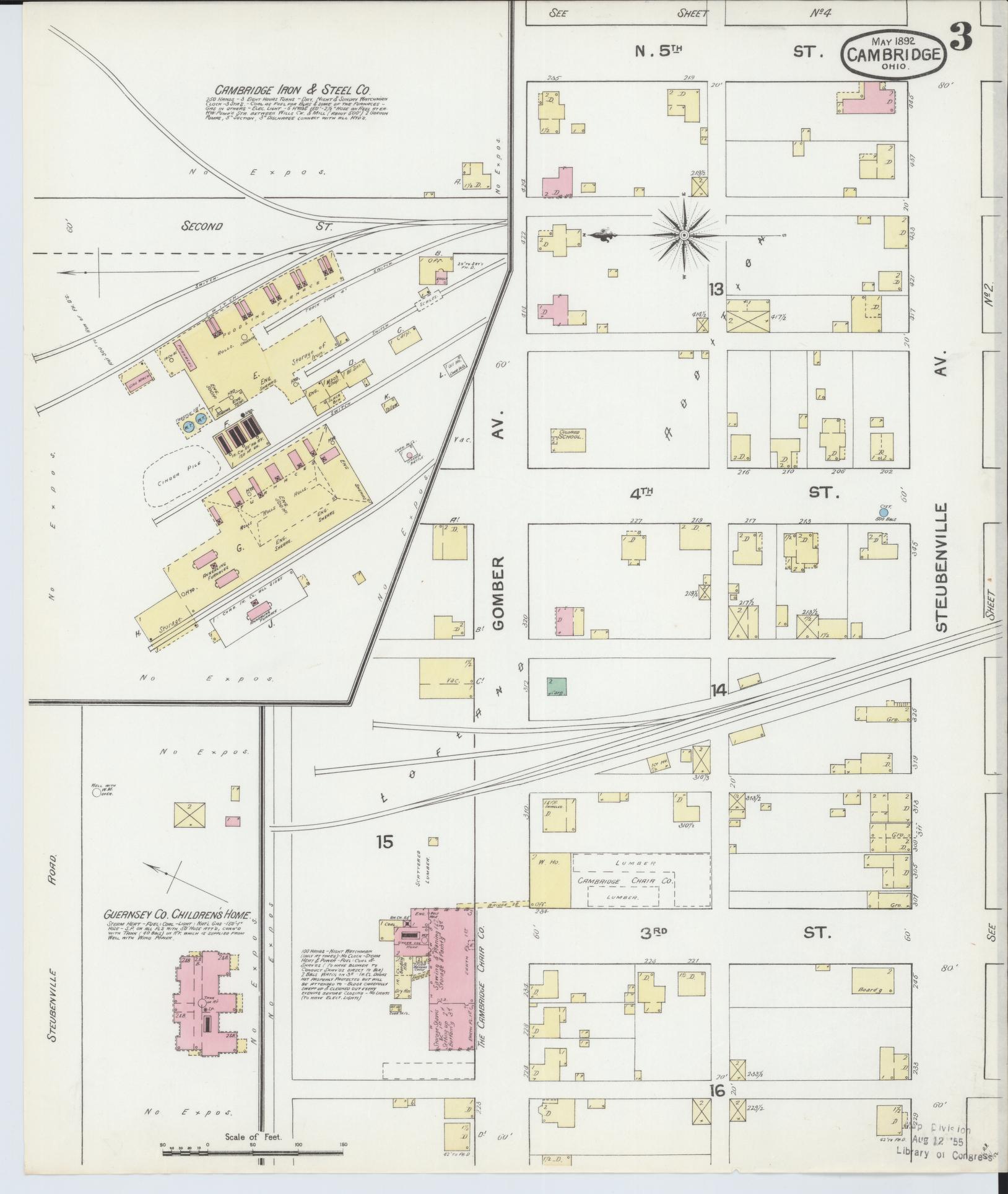 Sanborn Fire Insurance Map from Cambridge, Guernsey County, Ohio (1892), Sheet #0003 - Historic Sanborn Fire Insurance Map Print, vintage old map wall art, antique decor, genealogy gift, Ohio Ohio map