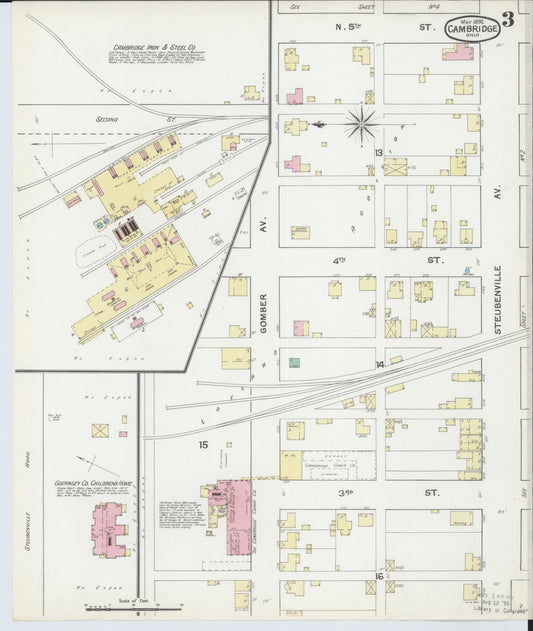 Sanborn Fire Insurance Map from Cambridge, Guernsey County, Ohio (1892), Sheet #0003 - Historic Sanborn Fire Insurance Map Print, vintage old map wall art, antique decor, genealogy gift, Ohio Ohio map