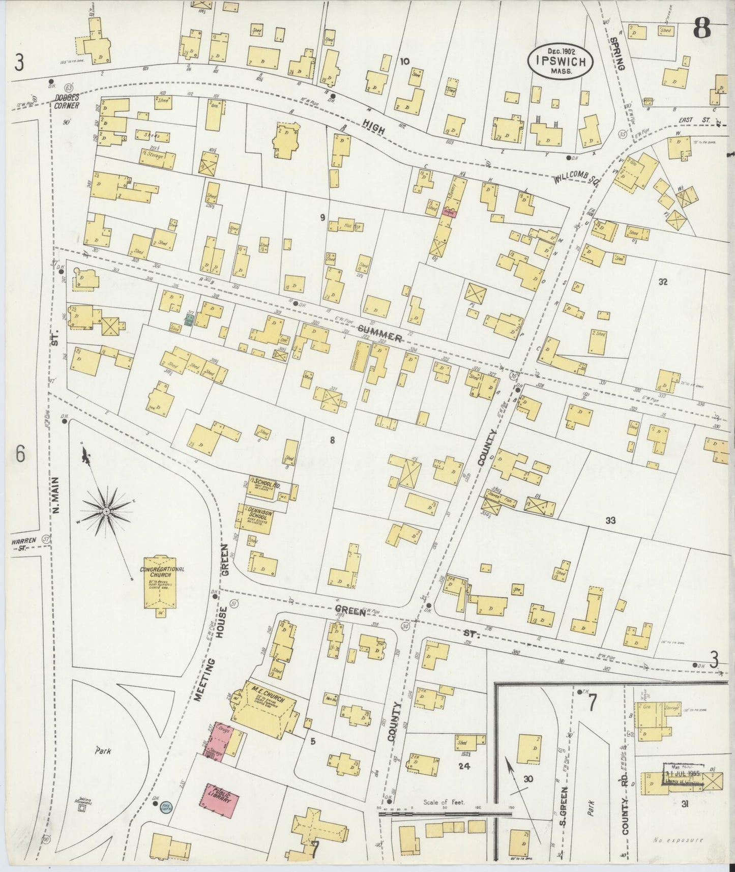 Sanborn Fire Insurance Map from Ipswich, Essex County, Massachusetts (1902), Sheet #0008 - Historic Sanborn Fire Insurance Map Print, vintage old map wall art, antique decor, genealogy gift, Massachusetts Massachusetts map