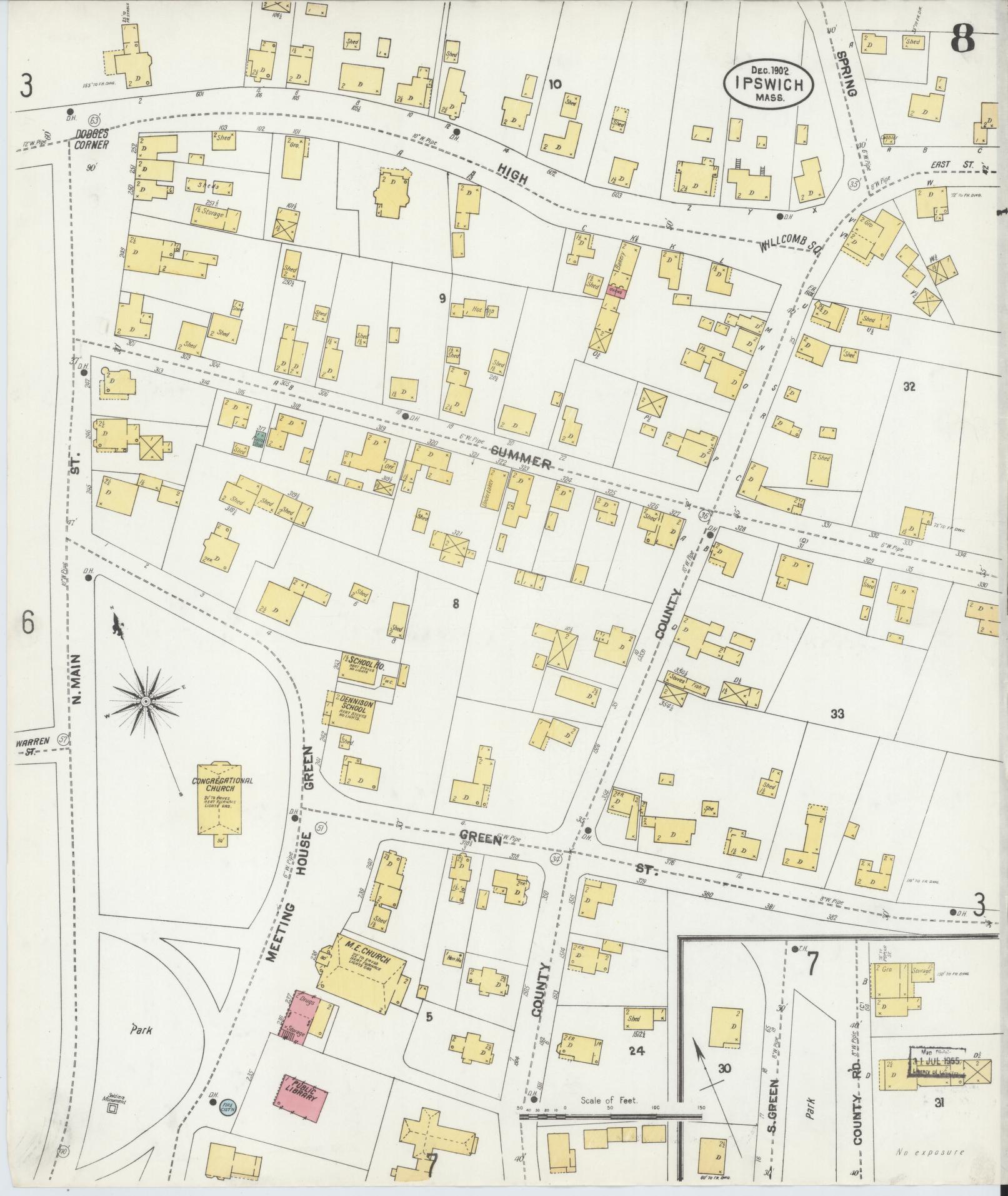 Sanborn Fire Insurance Map from Ipswich, Essex County, Massachusetts (1902), Sheet #0008 - Historic Sanborn Fire Insurance Map Print, vintage old map wall art, antique decor, genealogy gift, Massachusetts Massachusetts map
